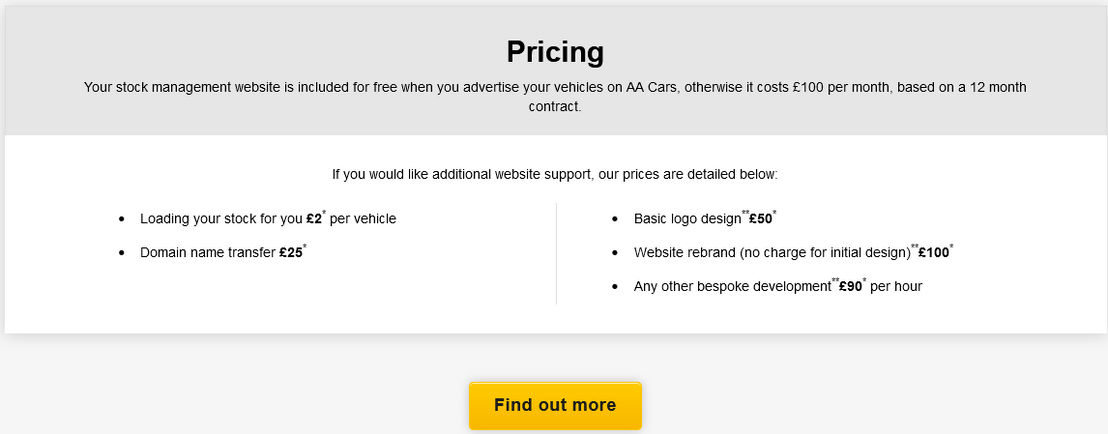 AA Cars DNA pricing 1