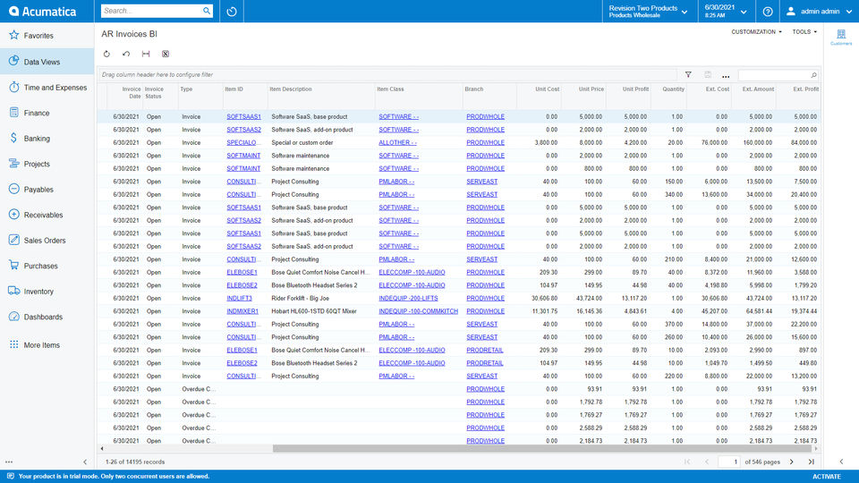 Acumatica screenshot