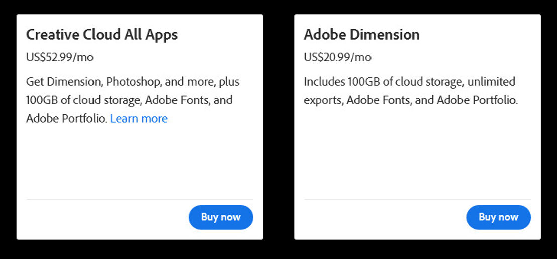 Adobe Dimension pricing 2