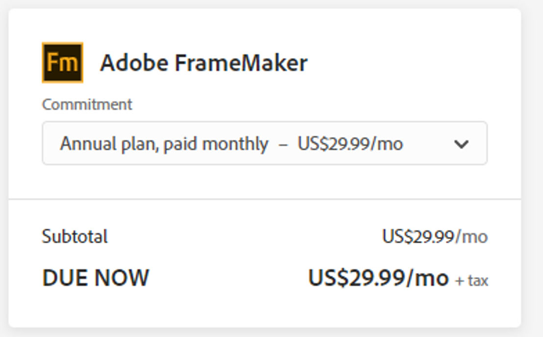 Adobe FrameMaker pricing 1