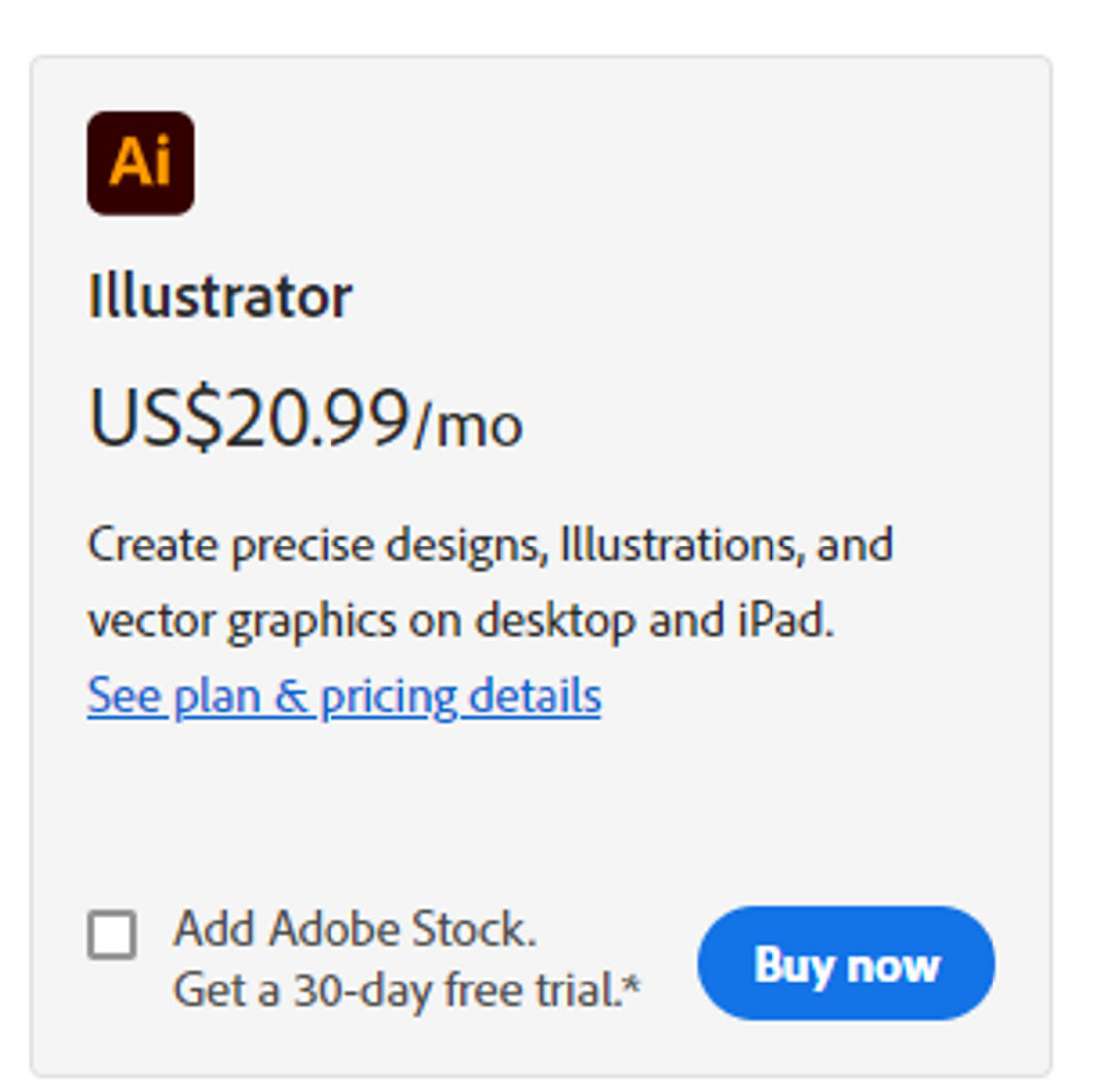 Adobe Illustrator pricing 1