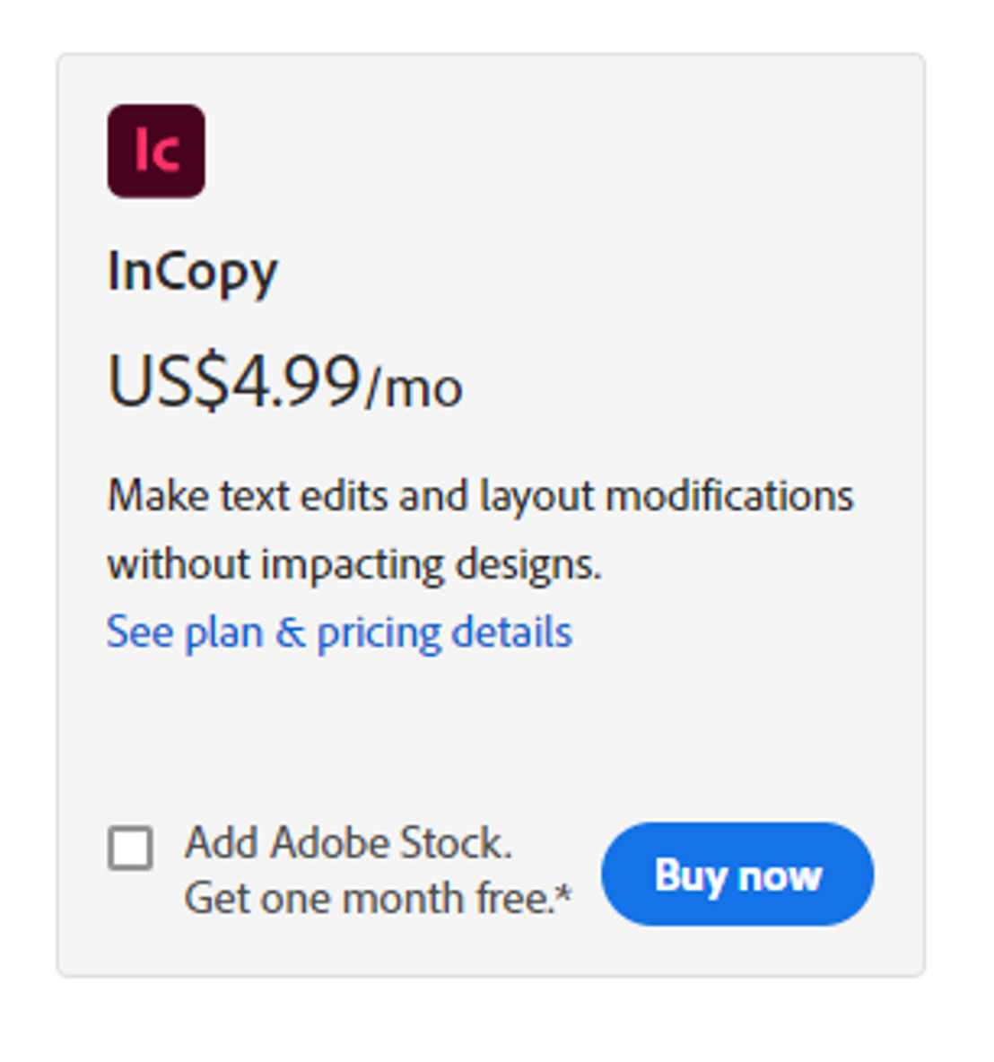Adobe InCopy pricing 1