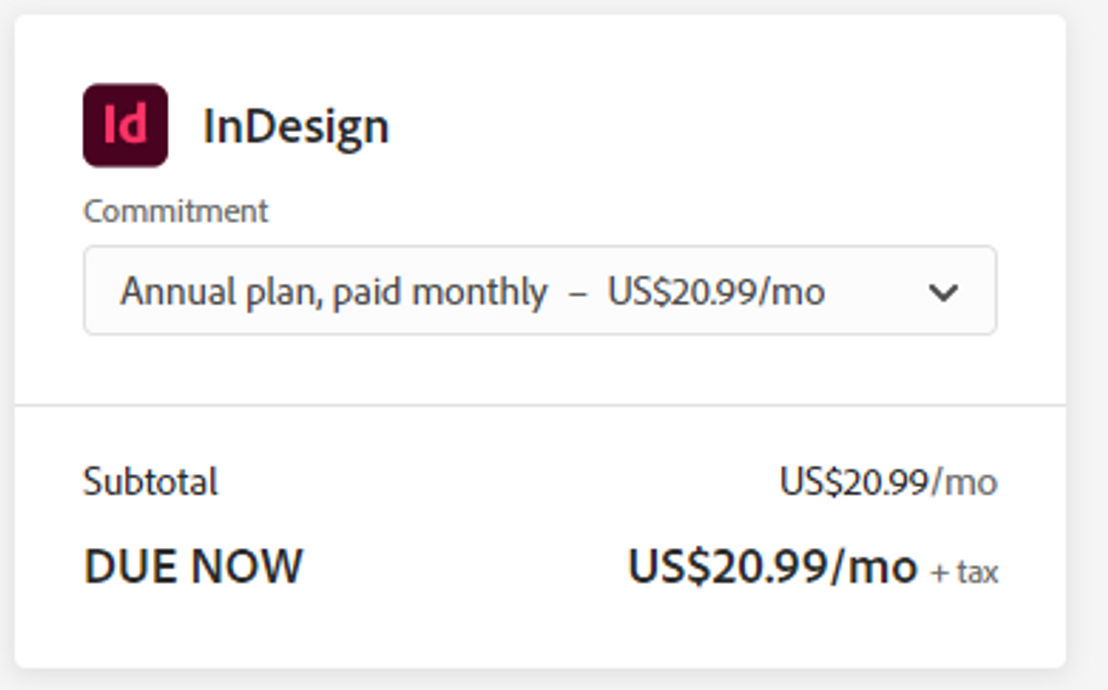 Adobe InDesign pricing 1