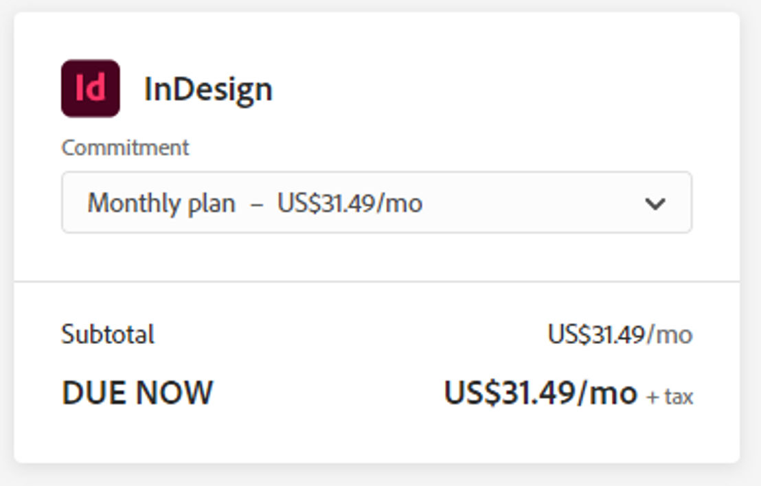 Adobe InDesign pricing 2