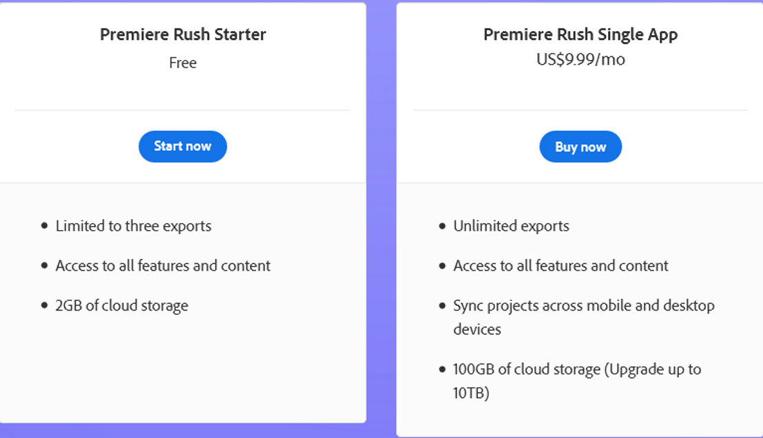 Adobe Premiere Rush pricing 1
