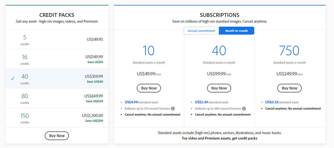 Adobe Stock pricing 1
