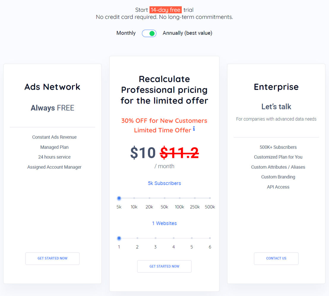 Adrack Web Push pricing 1