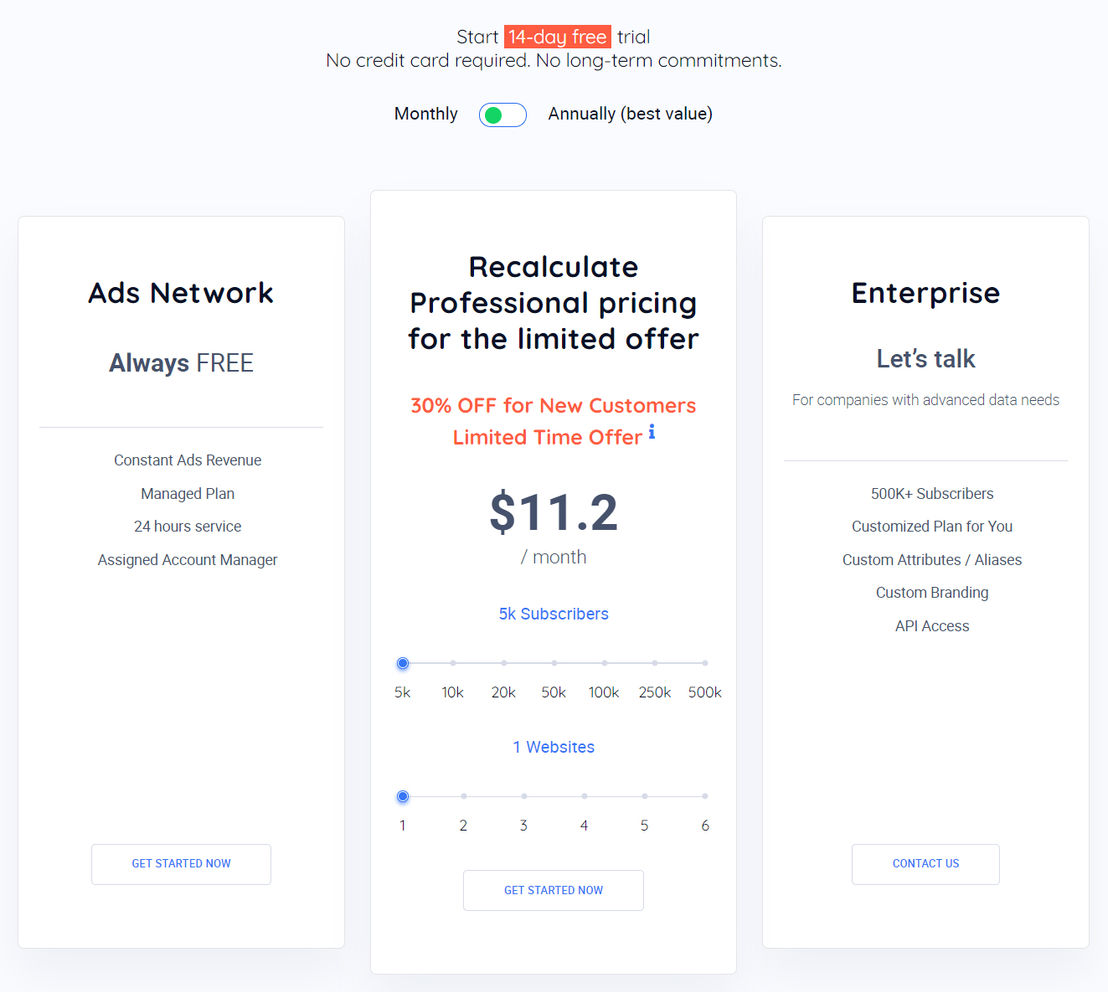 Adrack Web Push pricing 2