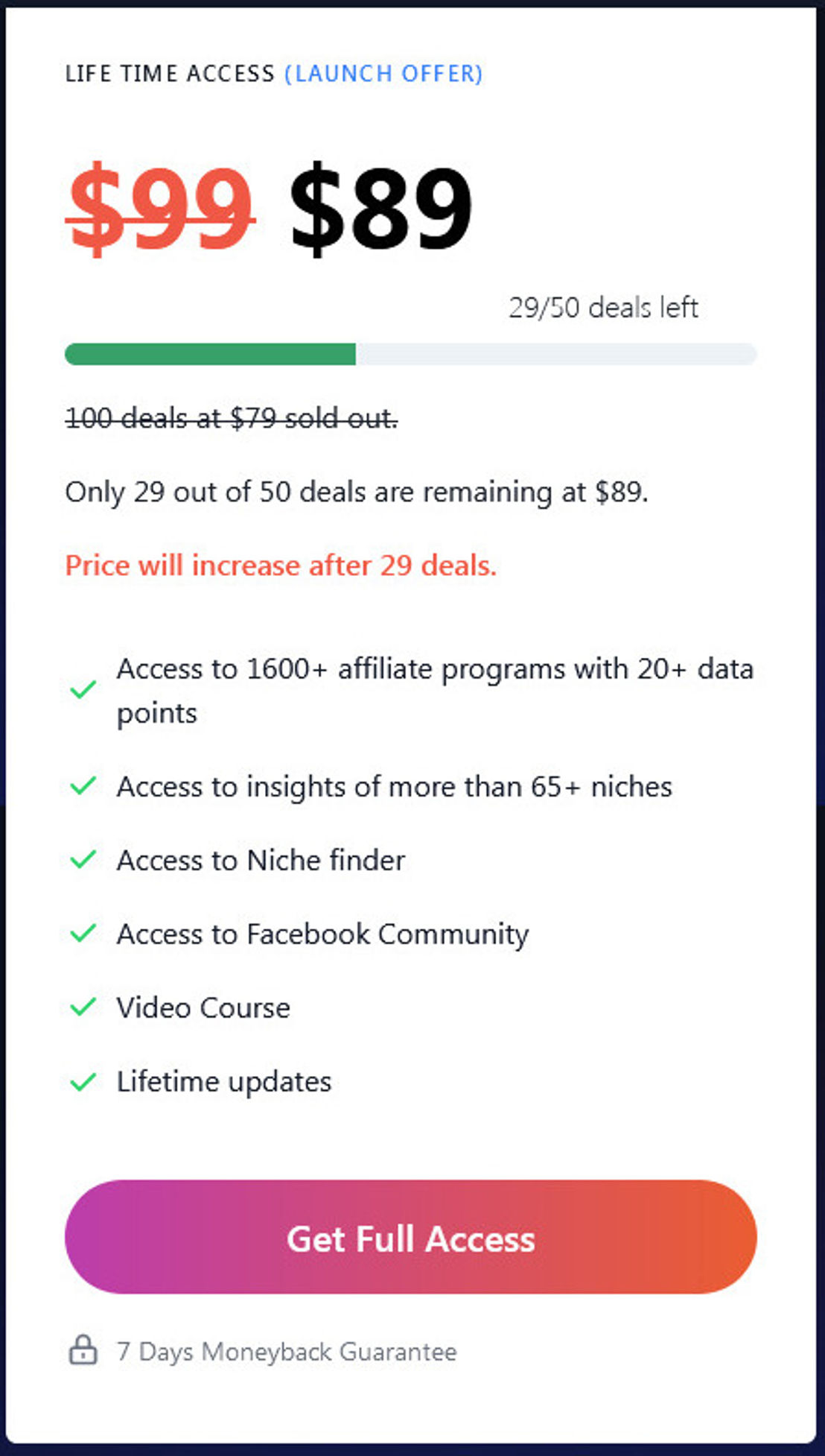 Affiliate Corner pricing 1