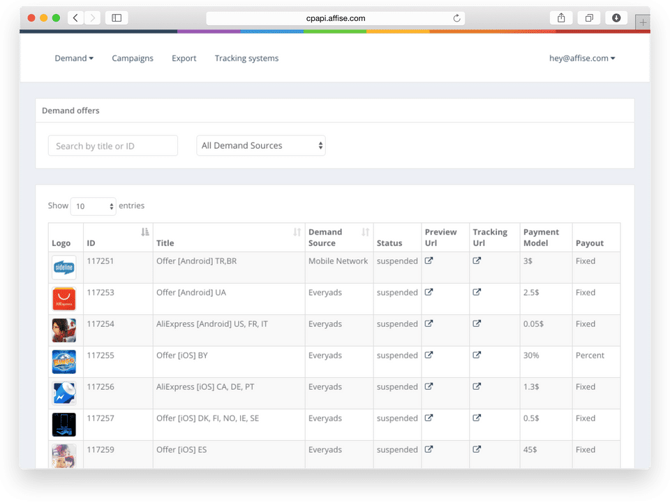 Affise screenshot 2
