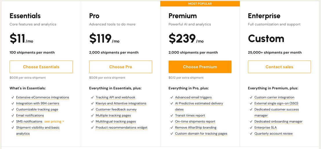 AfterShip pricing 1