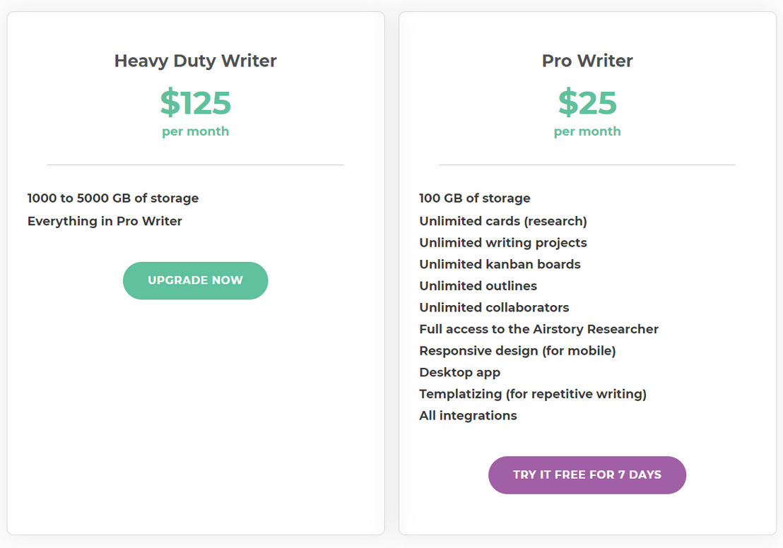 Airstory pricing 1
