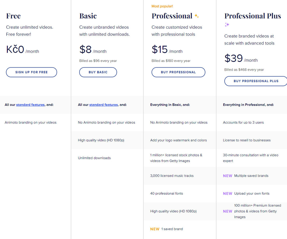 Animoto pricing 1