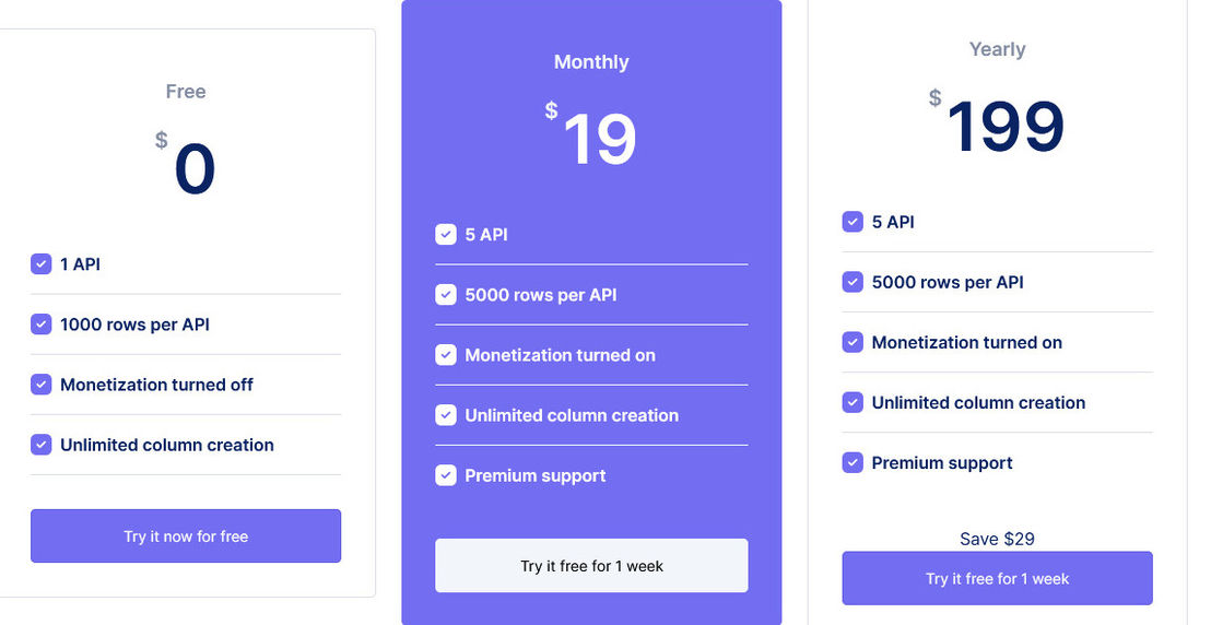 API Maker pricing 1