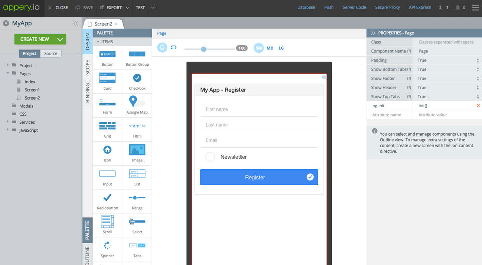 Appery.io screenshot