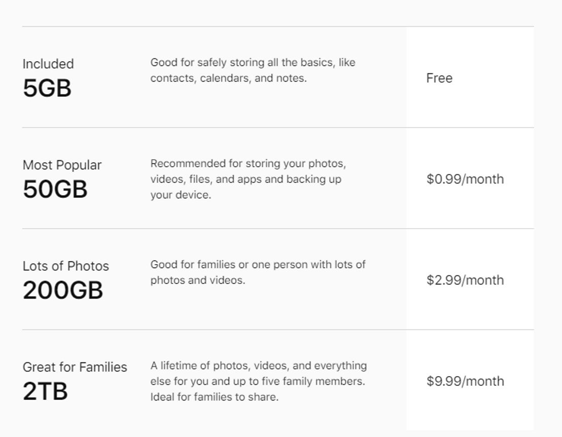 Apple iCloud pricing 1
