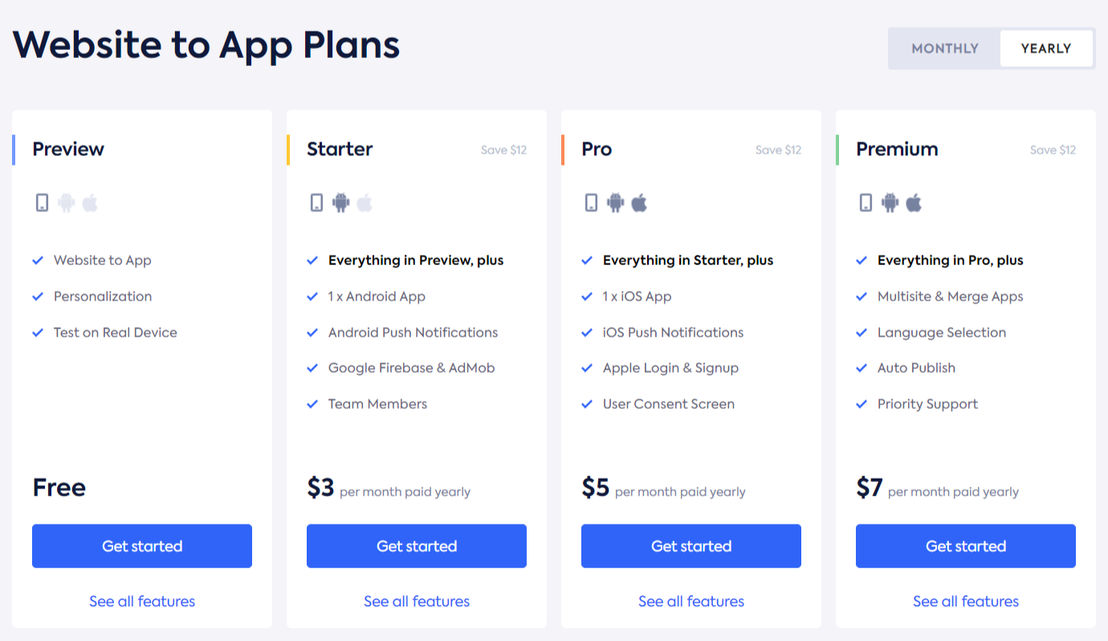 AppMySite pricing 2