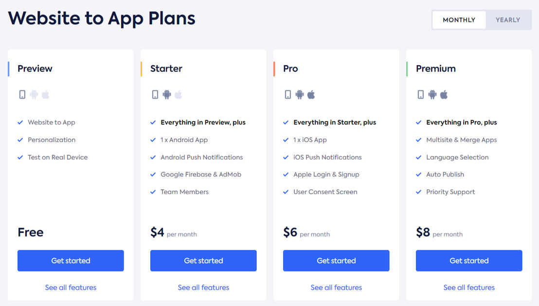 AppMySite pricing 1