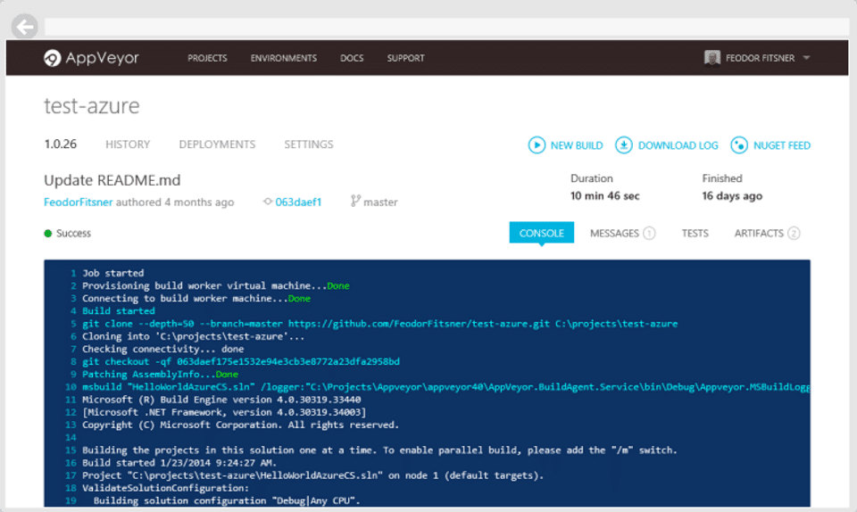AppVeyor screenshot 1