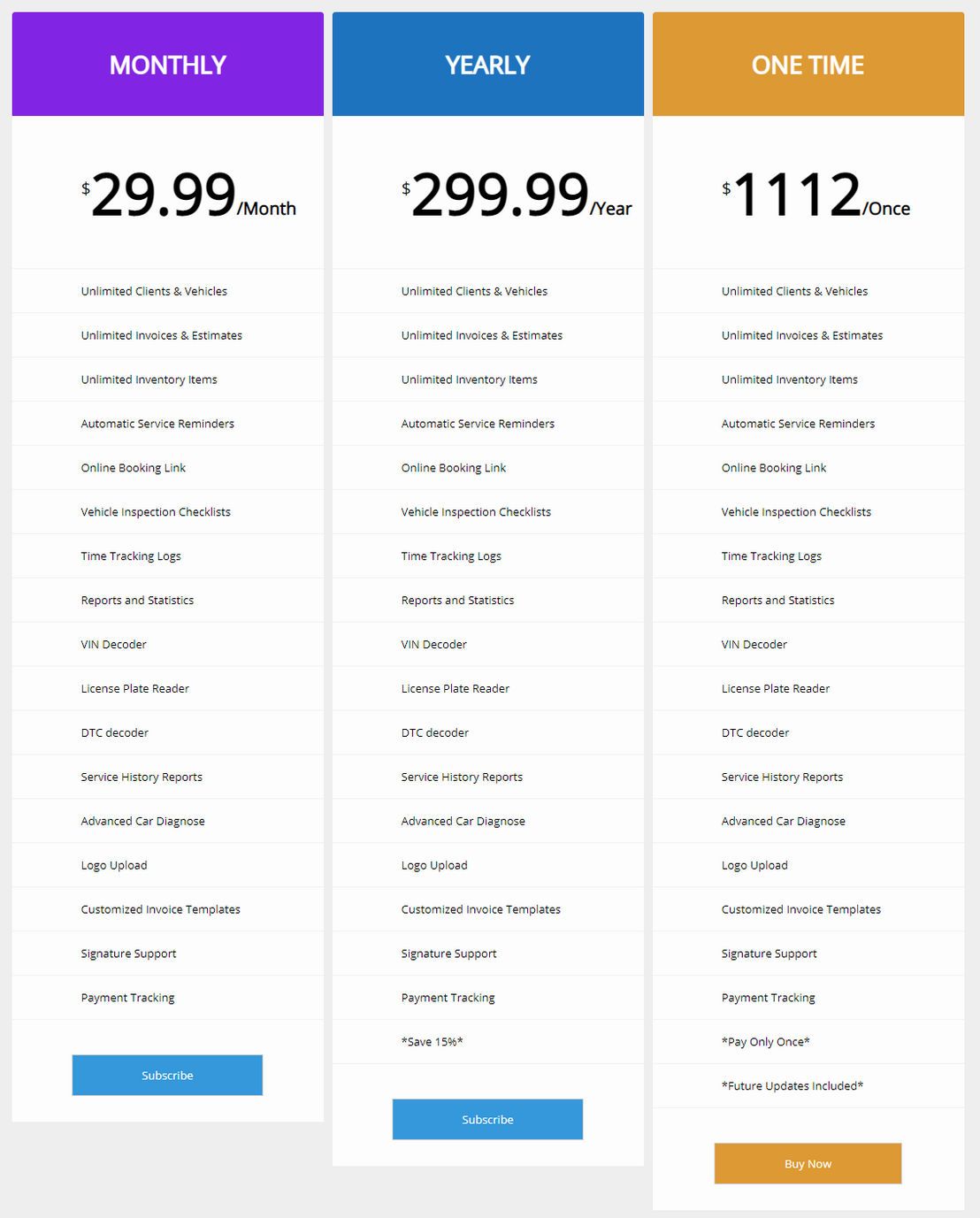 ARI (Auto Repair Invoicing) pricing 1