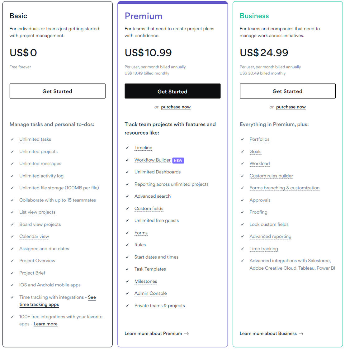 Asana pricing 1