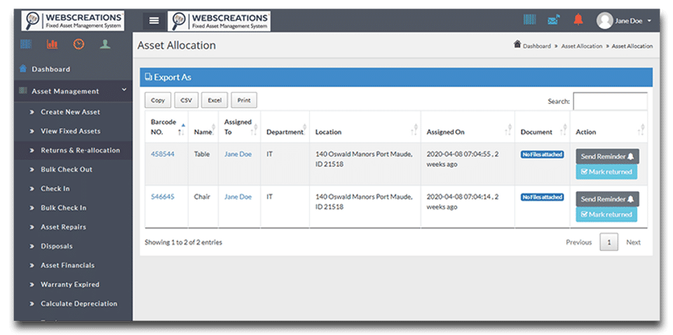 AsseTrack FAMS screenshot 1
