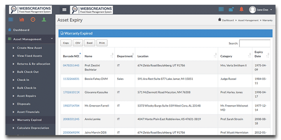 AsseTrack FAMS screenshot 2
