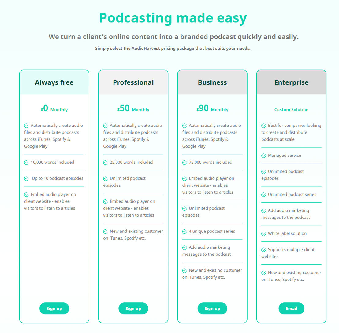 AudioHarvest pricing 1