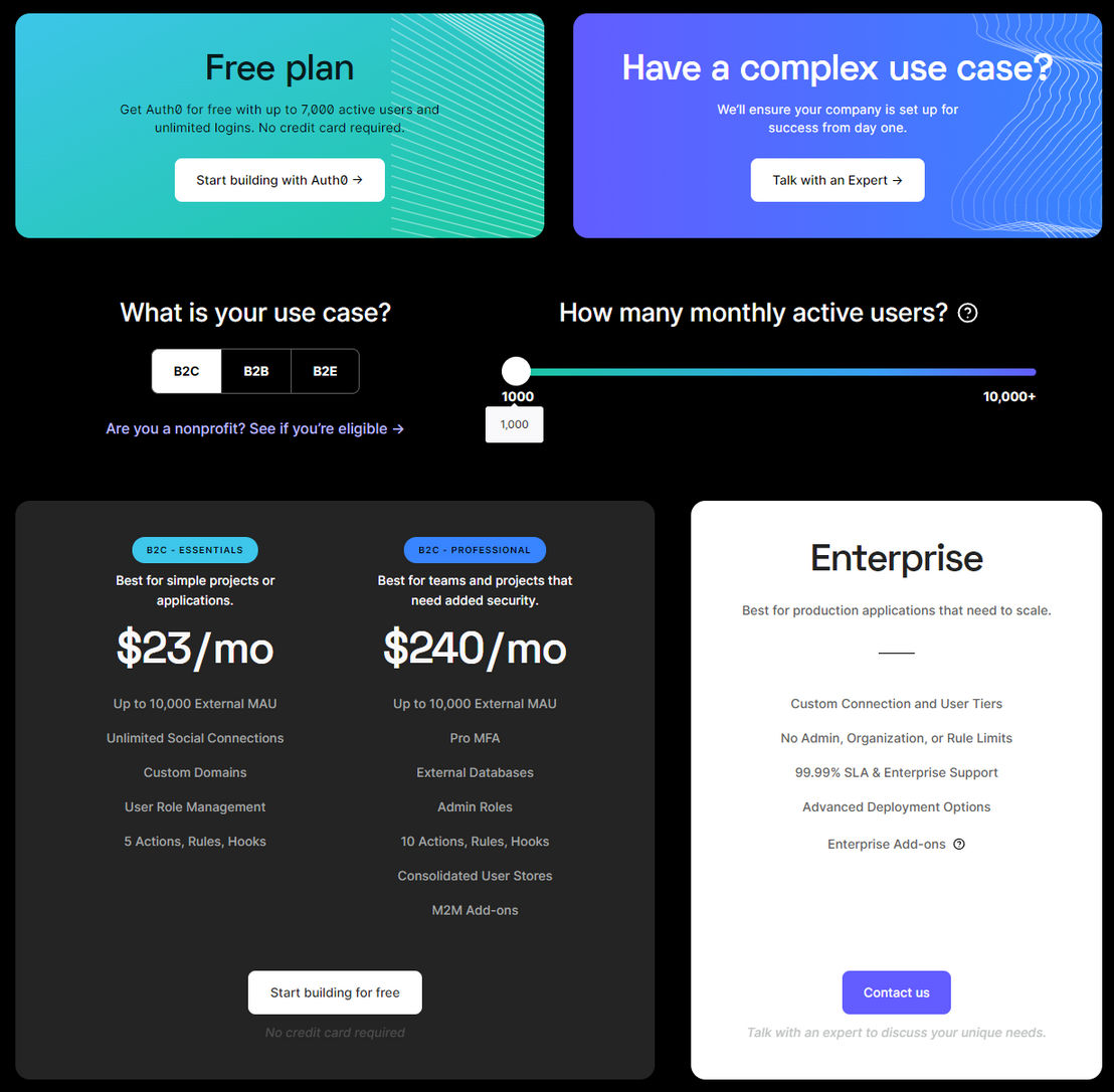 Auth0 pricing 1