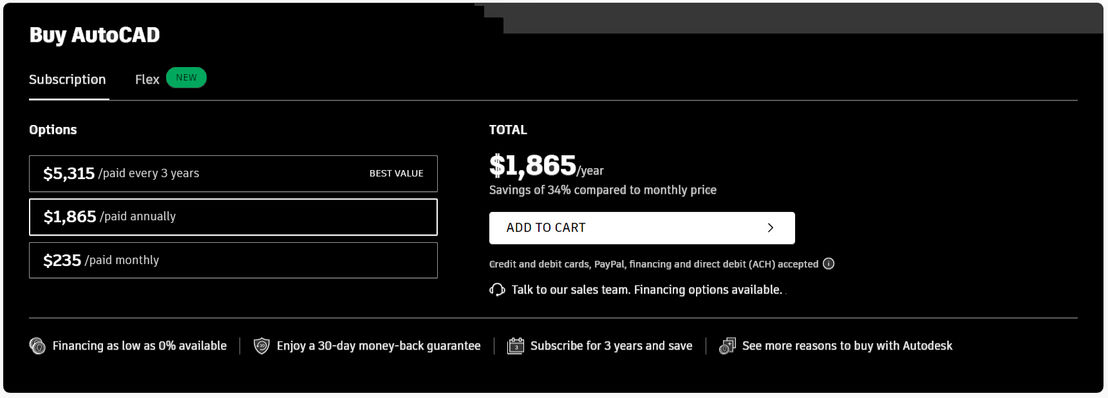 AutoCAD pricing