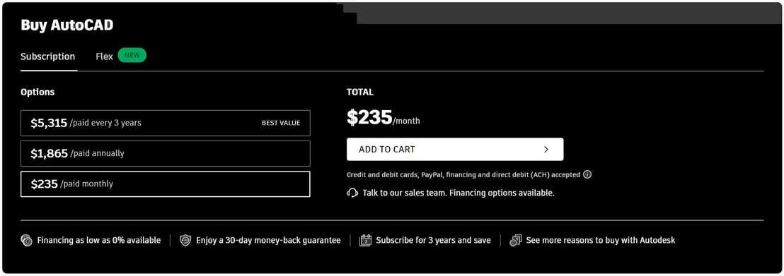 AutoCAD pricing