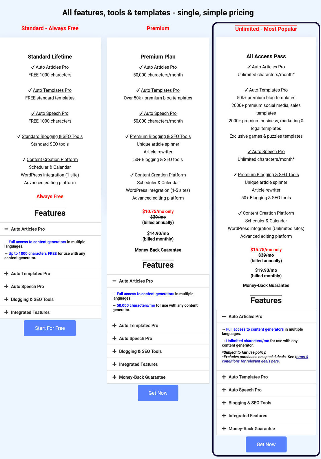 Autowriterpro pricing 1