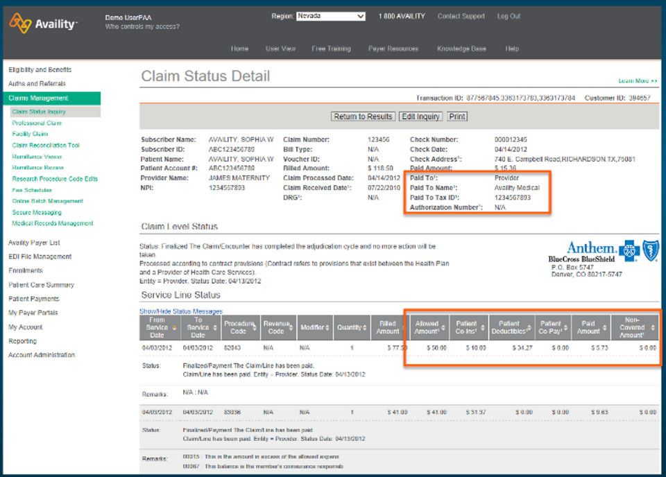 Availity screenshot 2