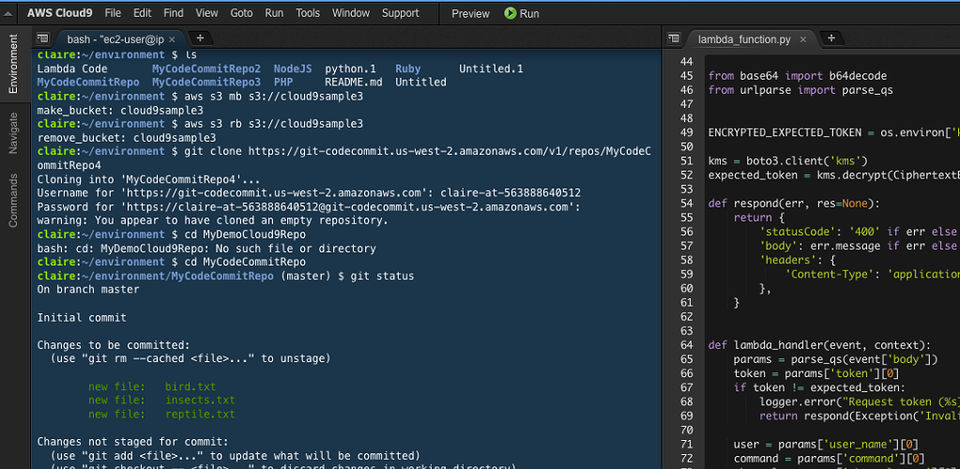 AWS Cloud9 screenshot 1
