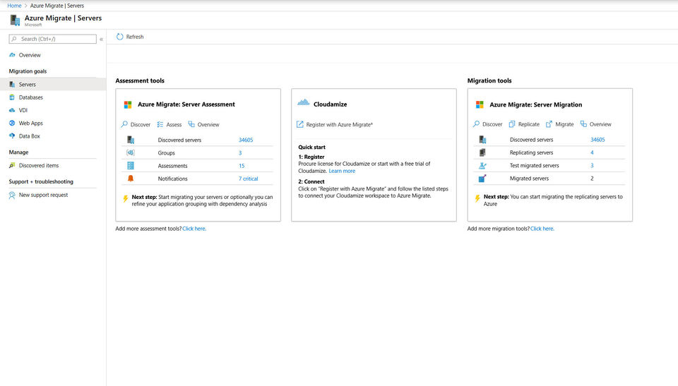 Azure Migrate screenshot 1