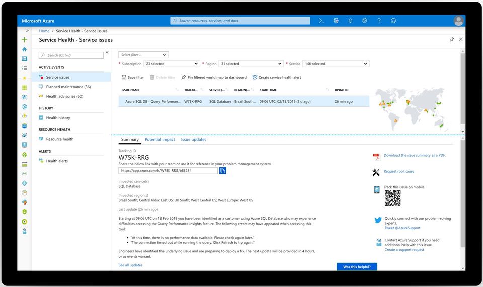 Azure Service Health screenshot 1