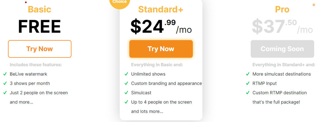 Be.Live pricing 2