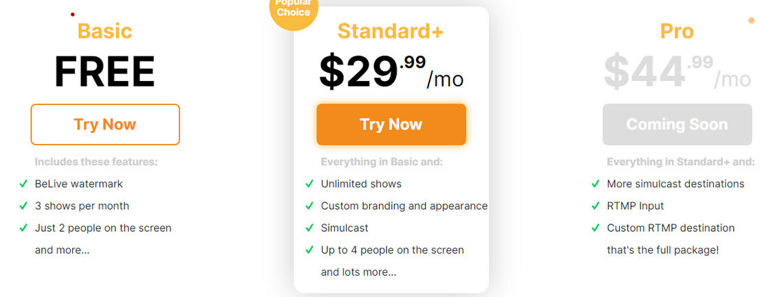 Be.Live pricing 1