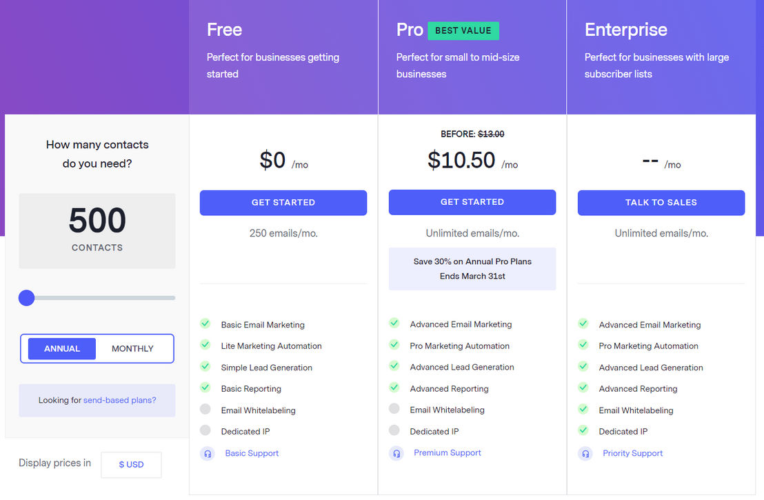 Benchmark Email pricing 2