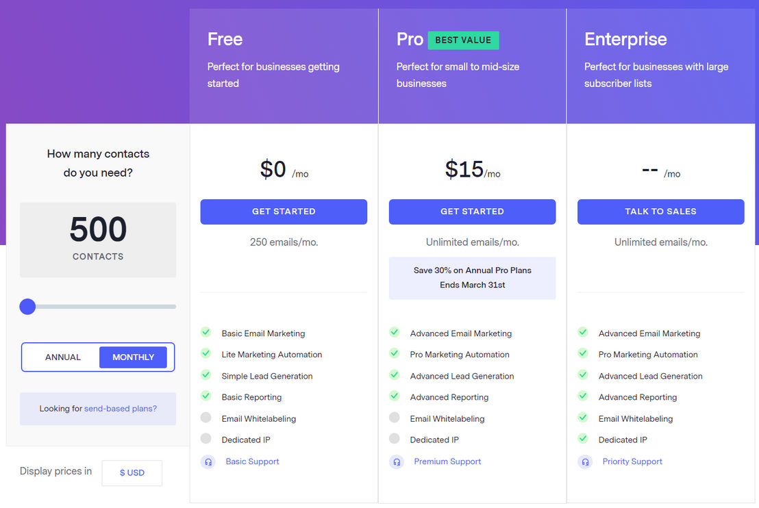 Benchmark Email pricing 1