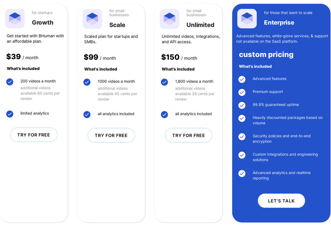 BHuman AI pricing 1