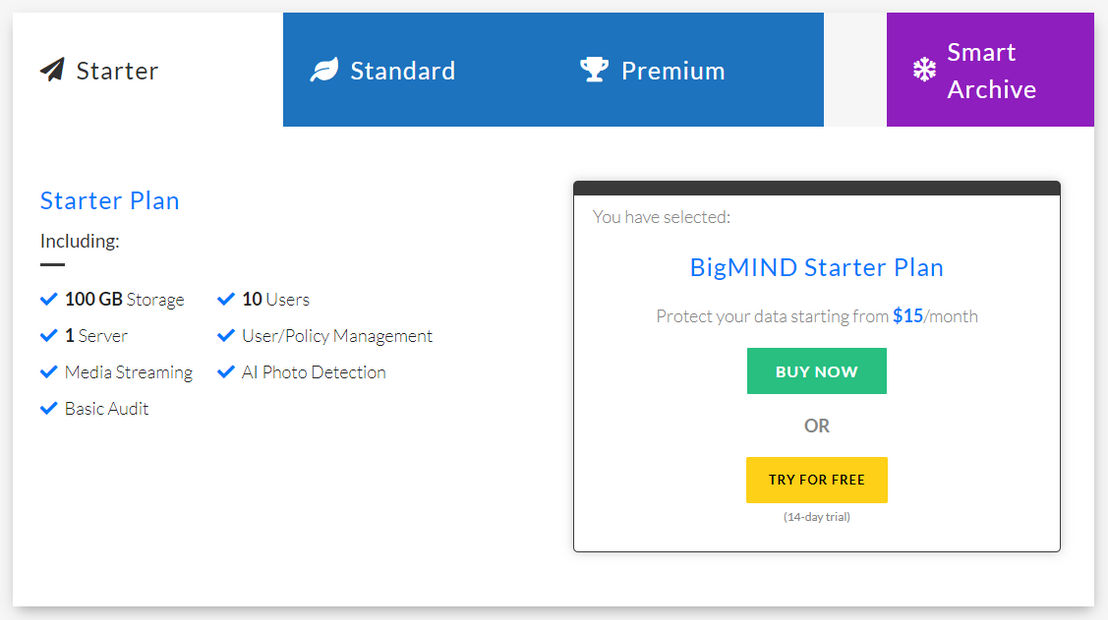 BigMIND Cloud Backup pricing 1