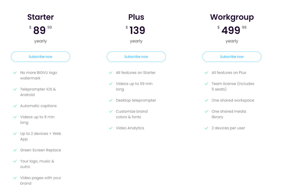 BIGVU pricing 1