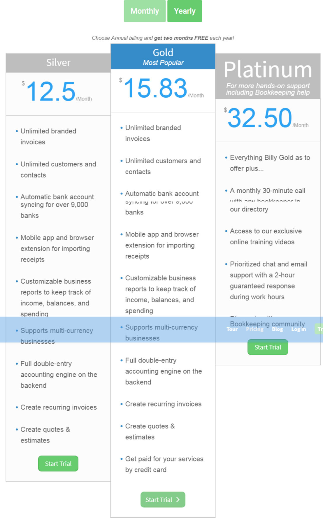 Billy pricing 1