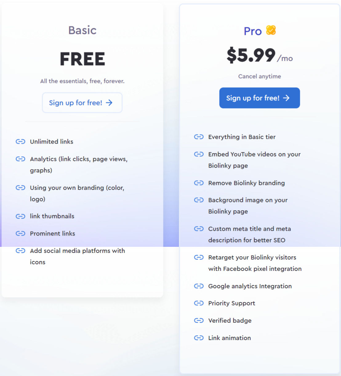 BioLinky pricing 1