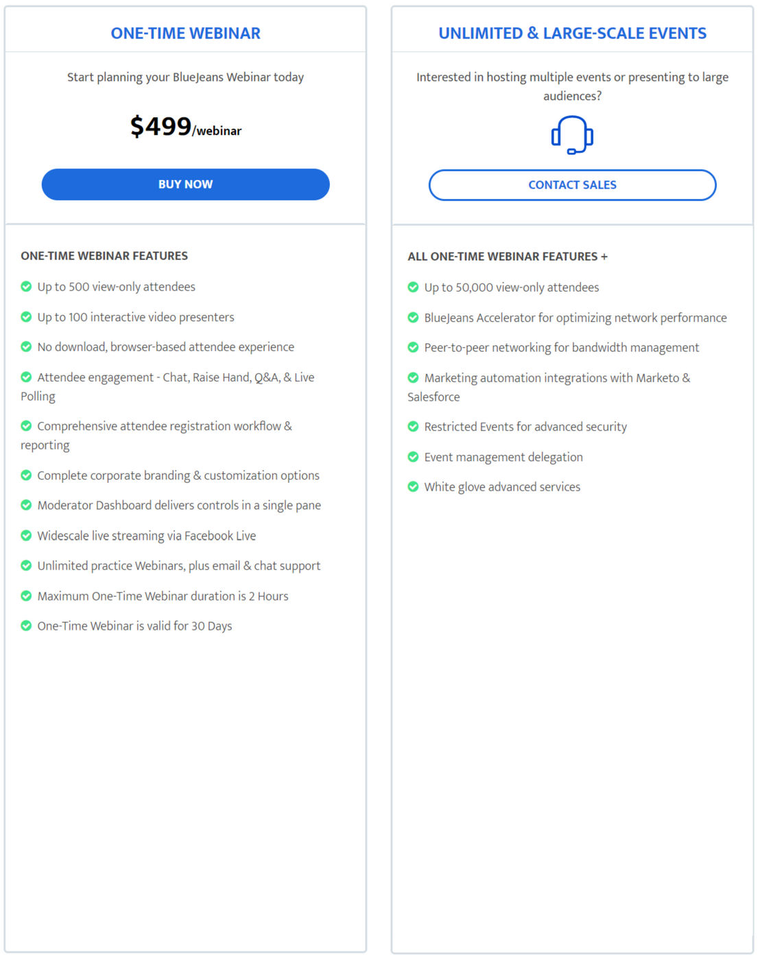 BlueJeans Events pricing 1