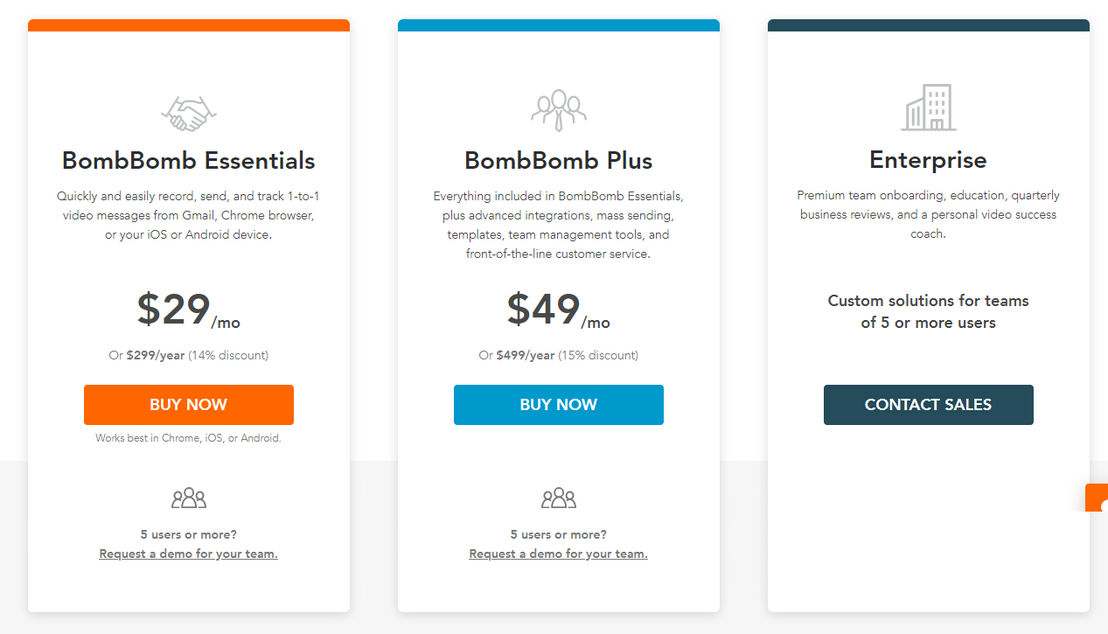 BombBomb pricing 1