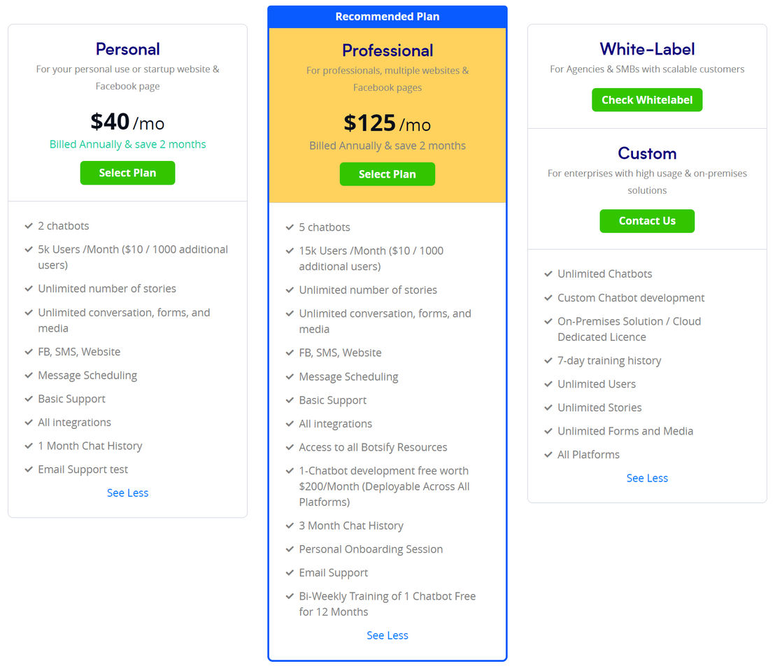 Botsify pricing 1