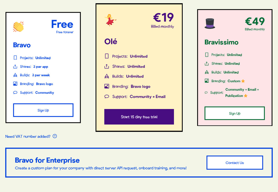 Bravo Studio pricing 1