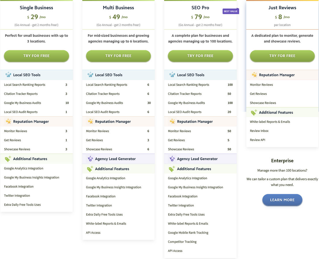 BrightLocal pricing 1